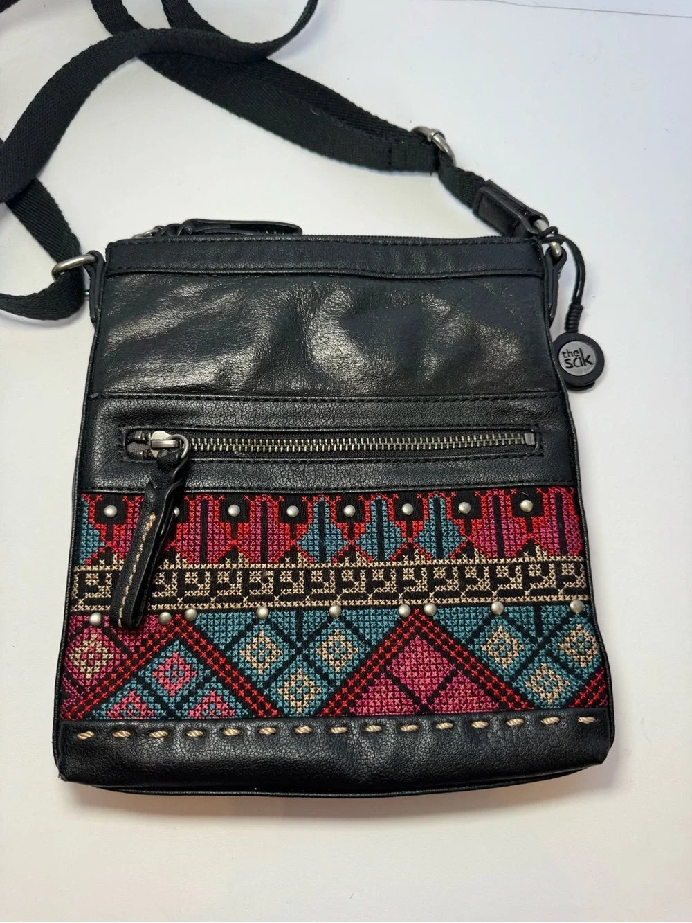 The Sak Pax Embroidered Leather Crossbody Bag Boho Studded